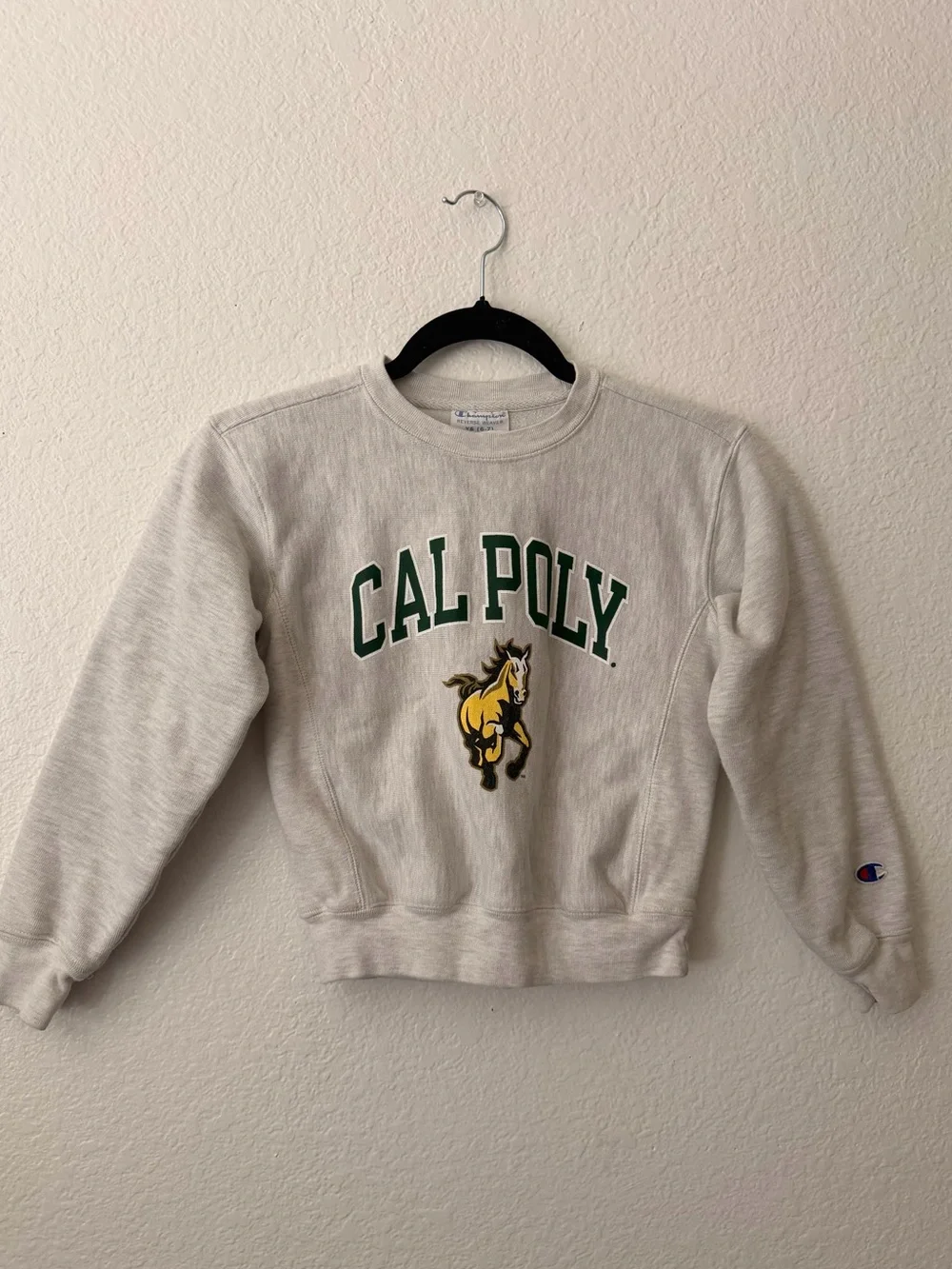 Champion Cal Poly Crewneck Sweatshirt in Heather Gray with Green and Yellow Logo